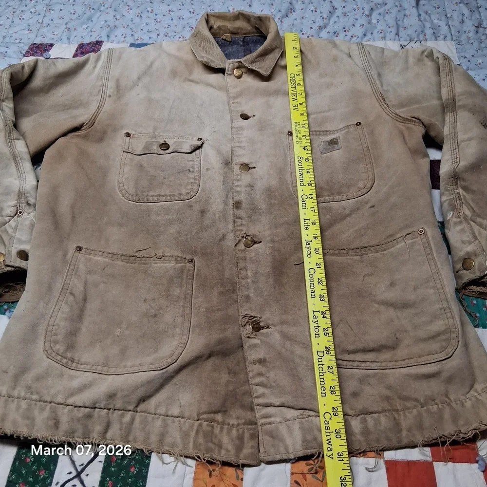 Vintage Carhartt 6BLCT‎ Blanket Lined Chore Coat Button Up Size XL Thrashed
